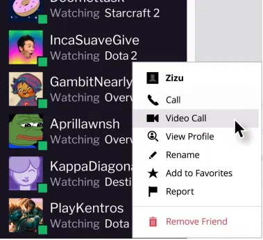 menu action profil twitch app desktop