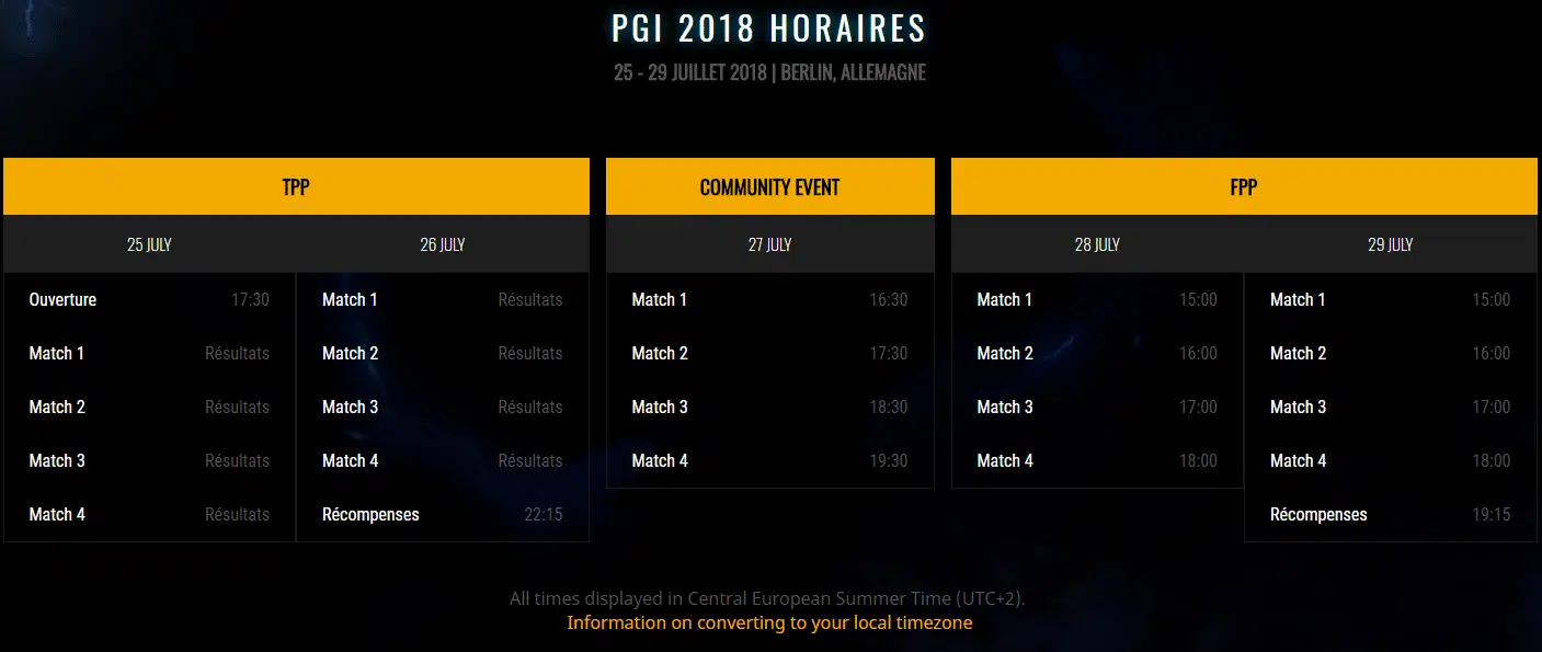 PGI Berlin 2018 : Quelques infos sur le tournoi ! (2 000 000$ de CashPrize ) 1 programmation pgi berlin 2018