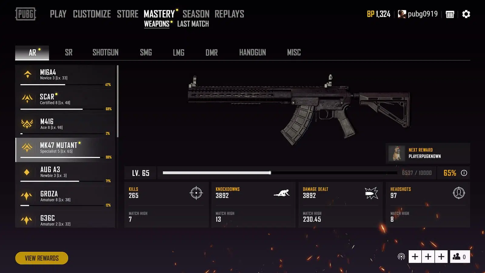 Guide: les Maîtrises d'armes dans PUBG 3 Menu de maîtrise des armes